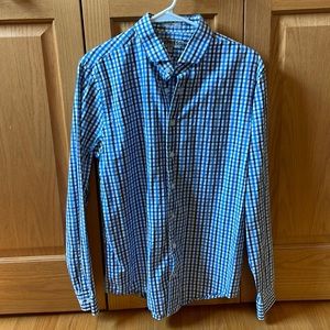 Men’s Express fitted blue & black plaid button down shirt